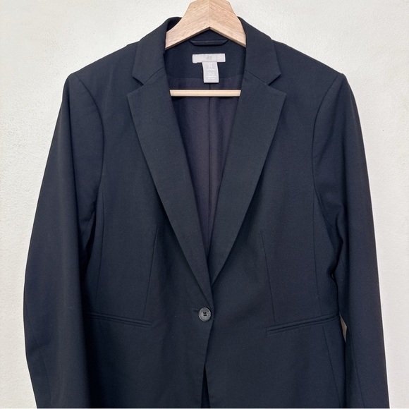 H&M Womens Medium Stretch Button Black Soft Blazer - Picture 2 of 13